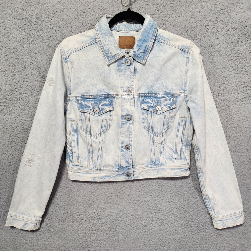 American Eagle Jacket Womens Medium Blue Denim Trucker Button Up‎ Long Sleeve